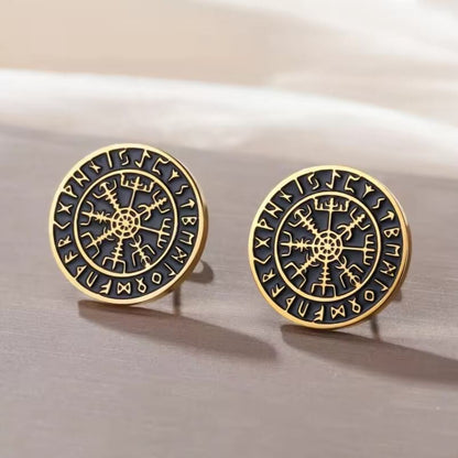Viking Vegvisir Stud Earrings | Elder Futhark Rune Circle