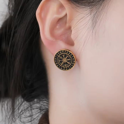 Viking Vegvisir Stud Earrings | Elder Futhark Rune Circle