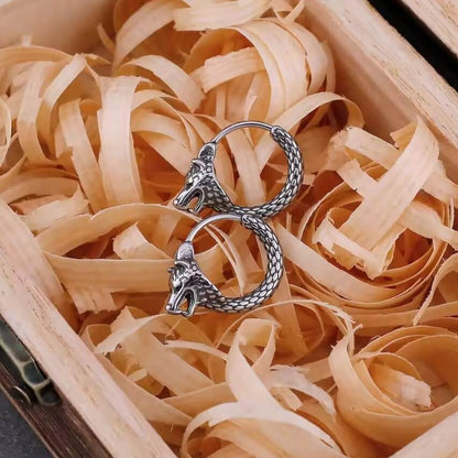 Viking Wolf Head Hoop Earrings