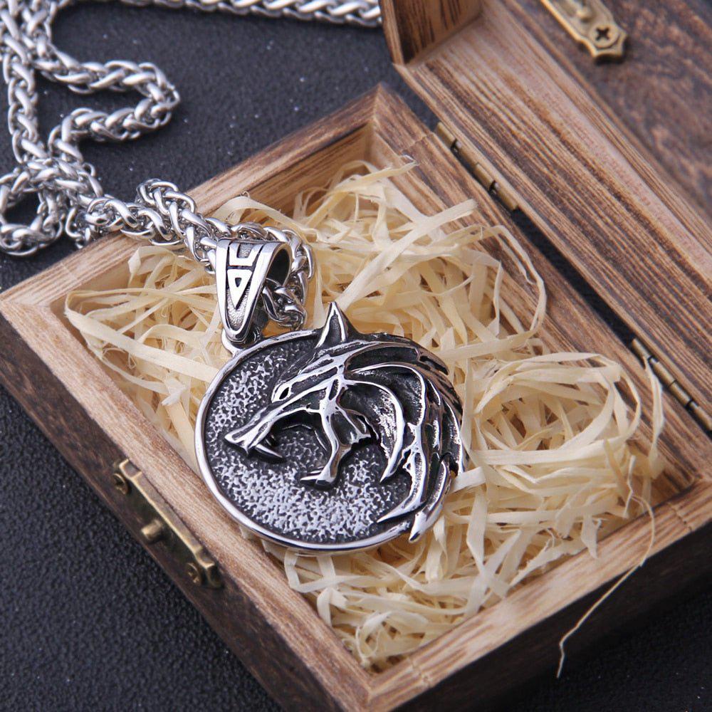 Viking Wolf Head Necklace and Ring Jewelry Set-4