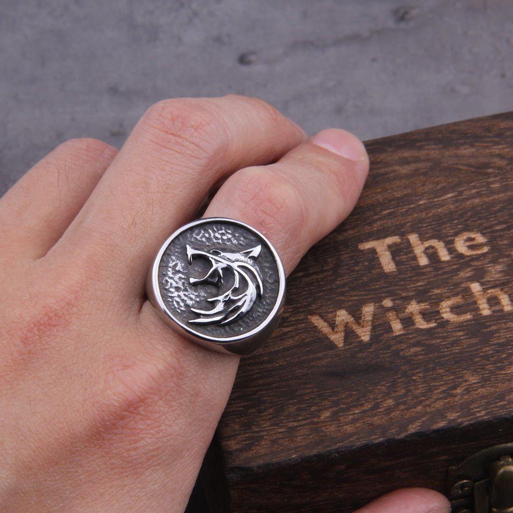 Viking Wolf Head Necklace and Ring Jewelry Set-5