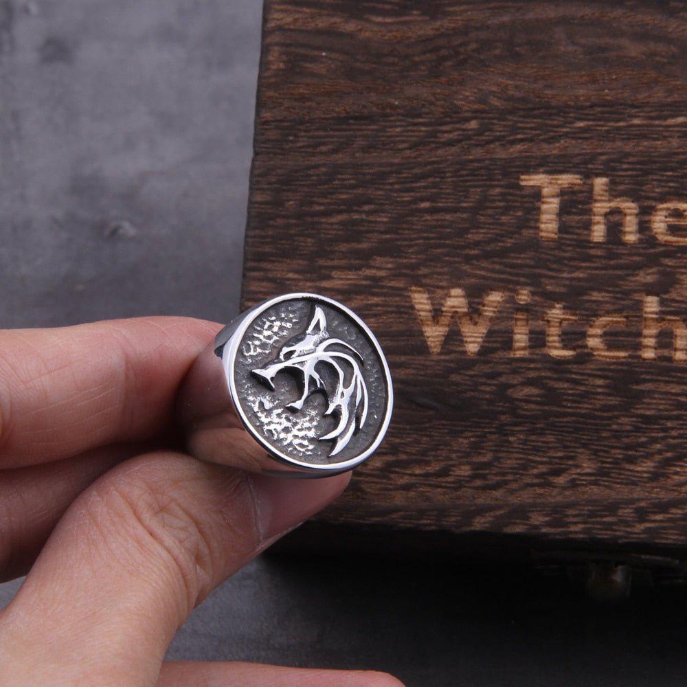 Viking Wolf Head Necklace and Ring Jewelry Set-6