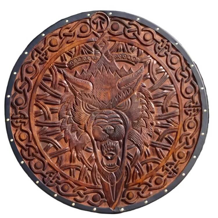 Viking Wolf Round Shield | Hand-Painted Battle-Worn Finish