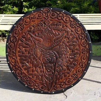 Viking Wolf Round Shield | Hand-Painted Battle-Worn Finish