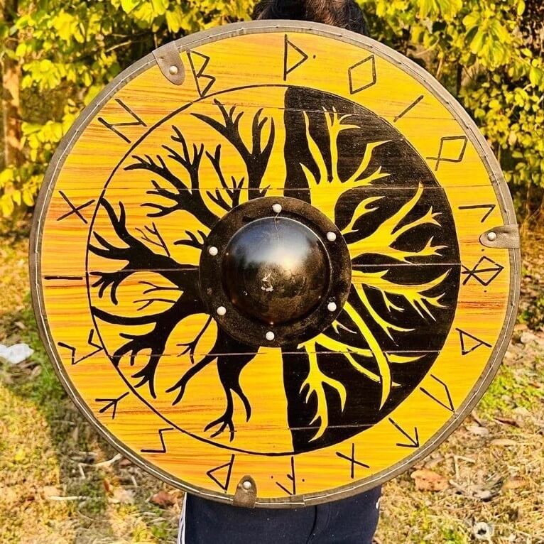 Viking Wooden Shield | 22-Inch Yggdrasil Tree Design
