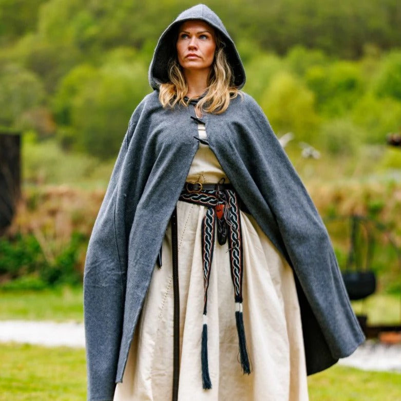 Viking Wool Cloak with Long Buttons | Short Hood