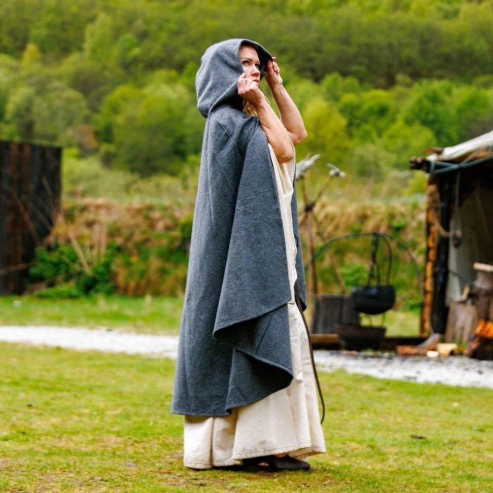 Viking Wool Cloak with Long Buttons | Short Hood-3-Viking Warrior