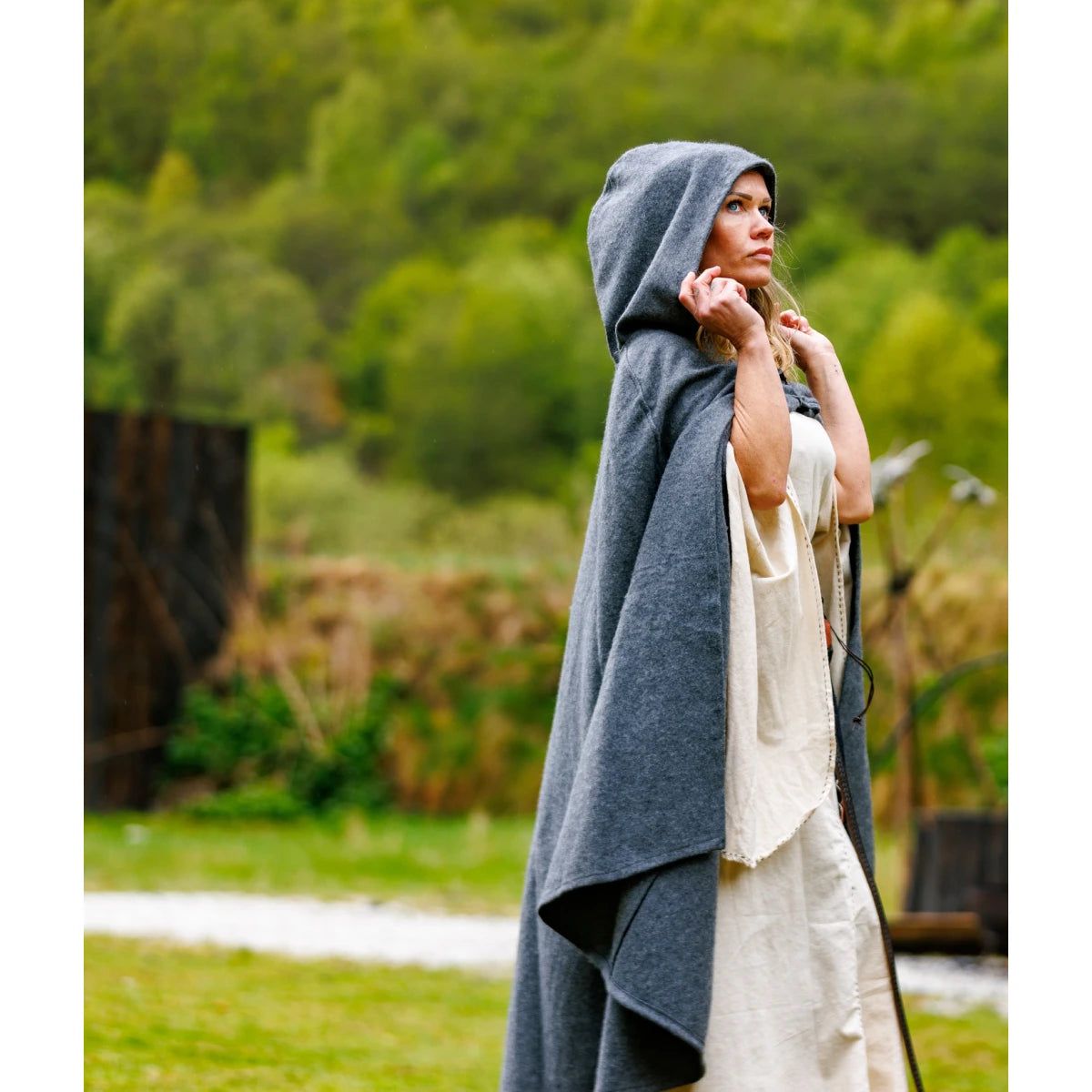 Viking Wool Cloak with Long Buttons | Short Hood