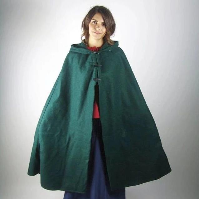 Viking Wool Cloak with Long Buttons | Short Hood