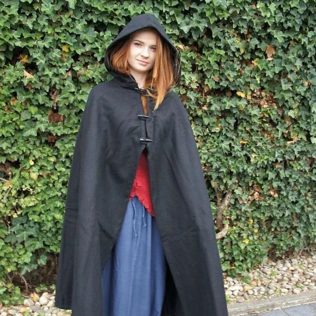 Viking Wool Cloak with Long Buttons | Short Hood-7-Viking Warrior