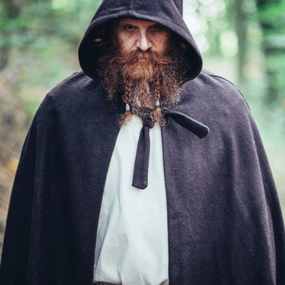 Black Viking Woolen Cloak With Long Hood