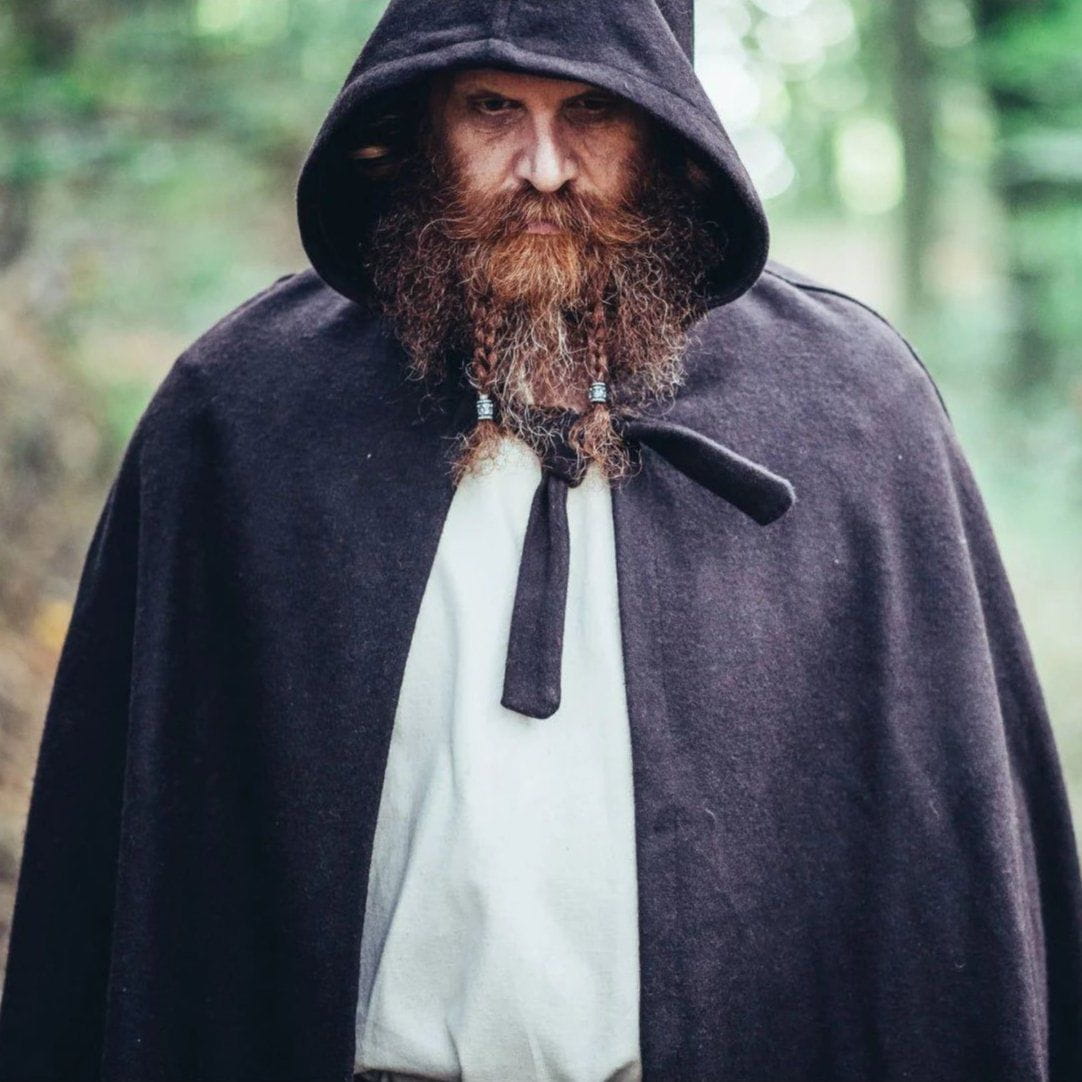 Long Hooded Viking Wool Cloak Adjustable Closure