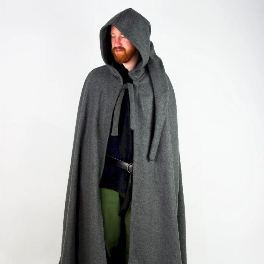 Grey Viking Woolen Cloak With Long Hood