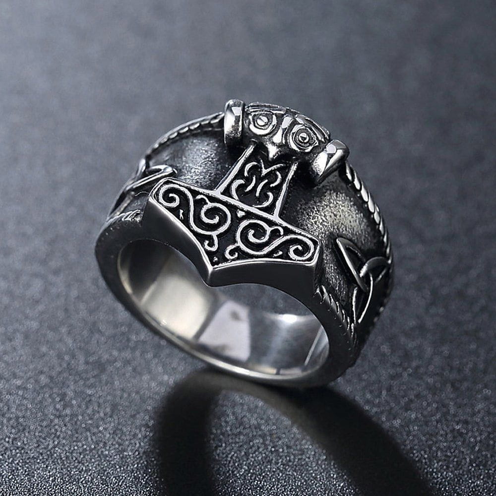 Vintage Hammer Stainless Steel Ring-4