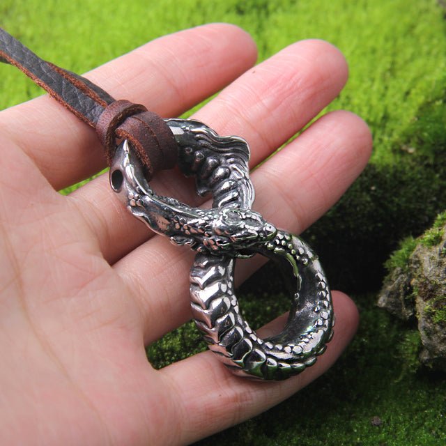 Vintage Stainless Steel Infinity Dragon Necklace-2