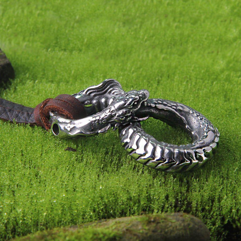 Vintage Stainless Steel Infinity Dragon Necklace-3