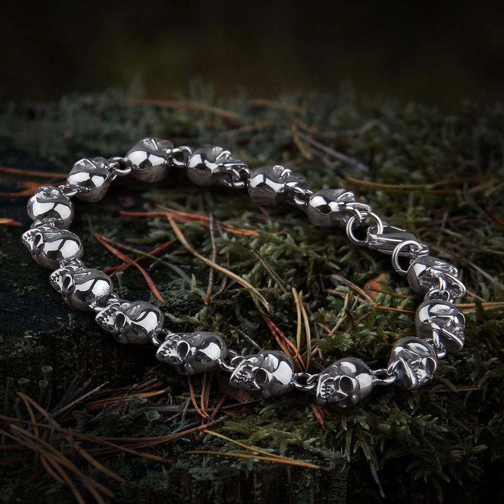 Warrior of Hel Viking Skulls of the Dead Steel Bracelet