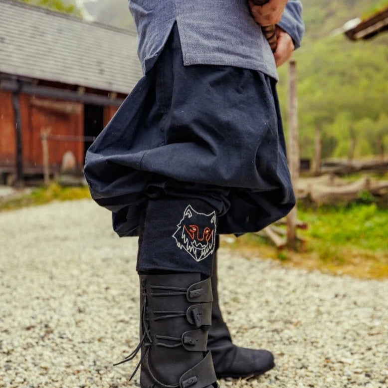 Black Cotton Viking Rus Pants | Drawstring Waist