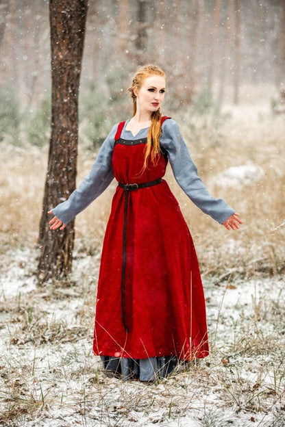 Viking Over Dress in Linen - Red-5-Viking Warrior