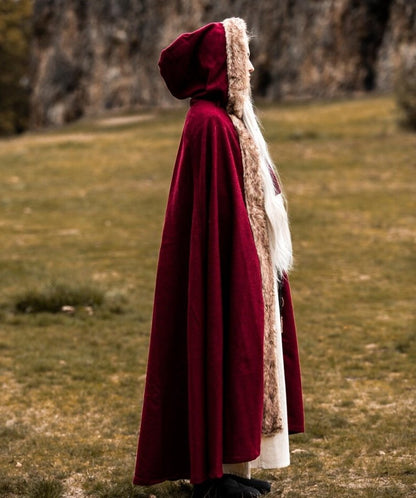 Red Viking Cloak | Hooded with Faux Fur Trim