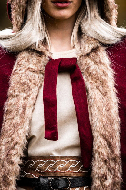 Red Viking Cloak | Hooded with Faux Fur Trim