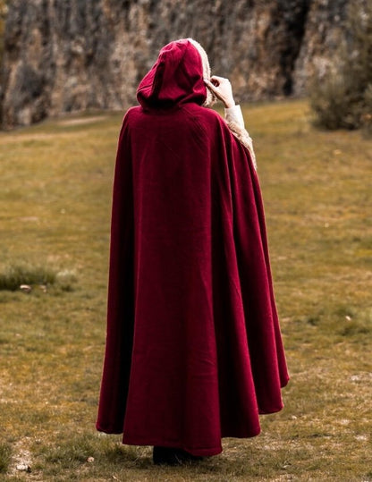 Red Viking Cloak | Hooded with Faux Fur Trim
