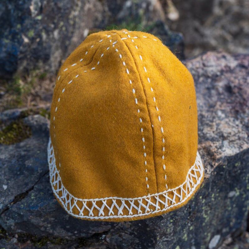 Yellow Wool Viking Cap | Yngvy Embroidered Wool Hat | Norse Headwear