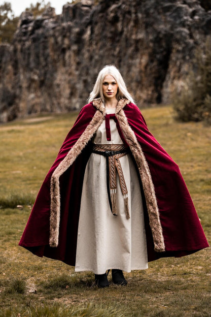 Red Viking Cloak | Hooded with Faux Fur Trim