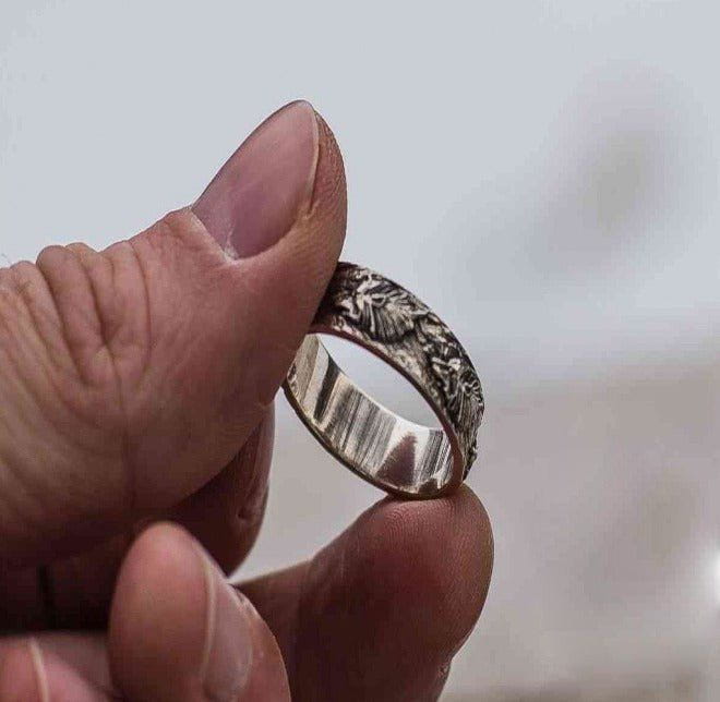 Wolf Ornament Ring Handmade Sterling Silver Norse Ring-3