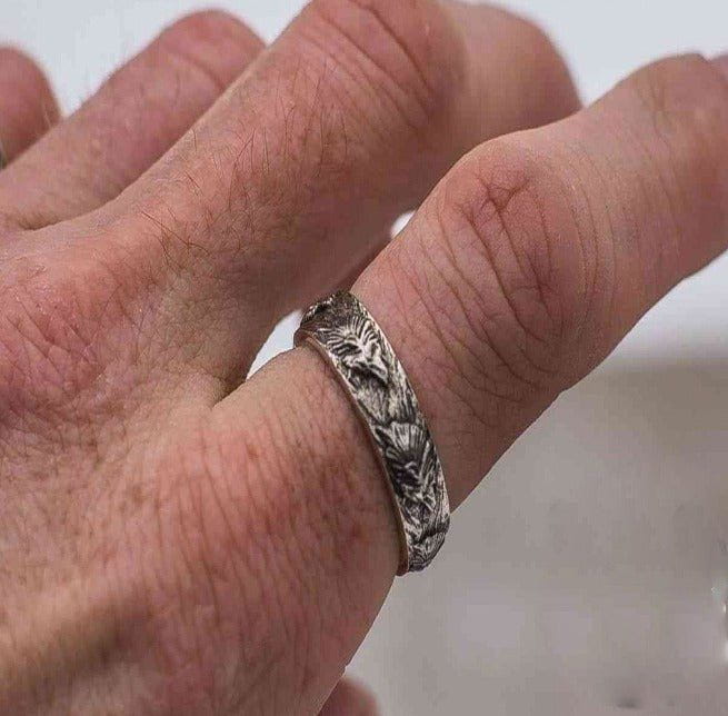 Wolf Ornament Ring Handmade Sterling Silver Norse Ring-4