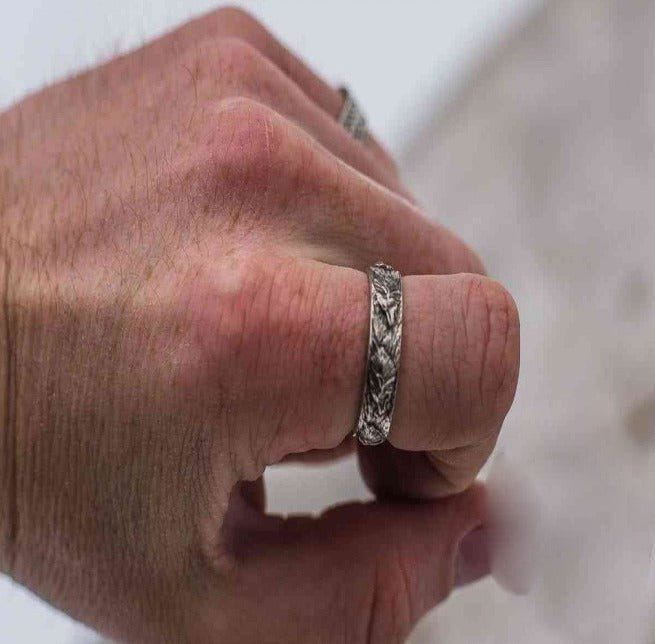 Wolf Ornament Ring Handmade Sterling Silver Norse Ring-5