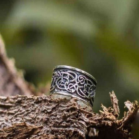 Wolf Ornament Ring Handmade Sterling Silver Viking Ring-1