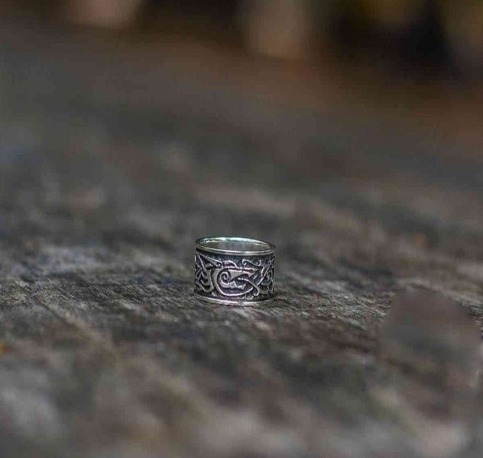 Wolf Ornament Ring Handmade Sterling Silver Viking Ring-2