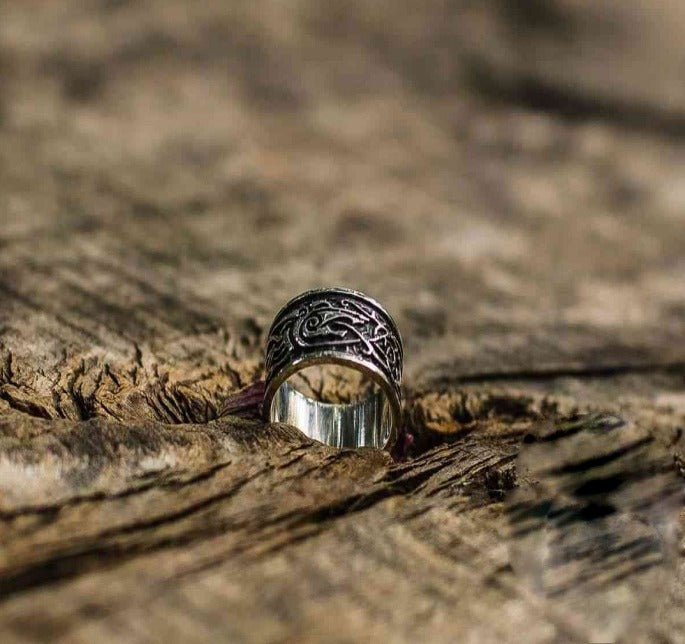 Wolf Ornament Ring Handmade Sterling Silver Viking Ring-3