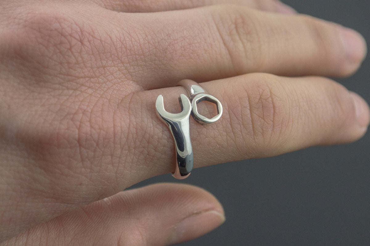 Wrench Ring Sterling Silver Unique Handmade Jewelry-6