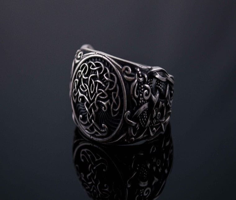 Yggdrasil Symbol with Mammen Style Sterling Silver Norse Ring-1