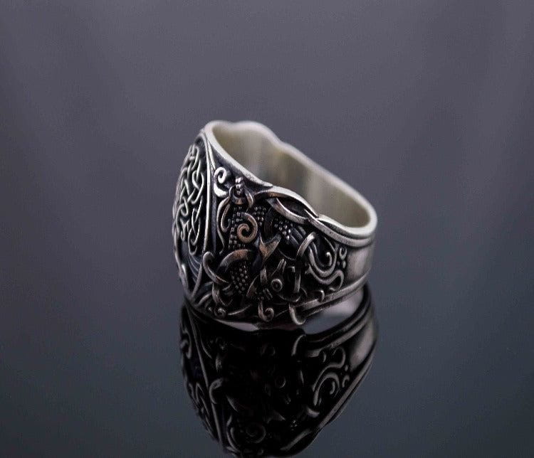 Yggdrasil Symbol with Mammen Style Sterling Silver Norse Ring-2