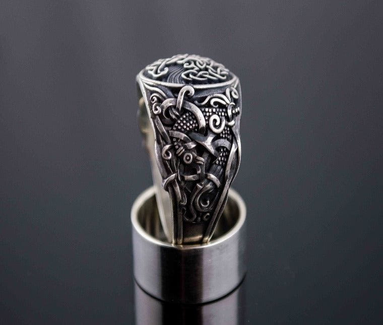 Yggdrasil Symbol with Mammen Style Sterling Silver Norse Ring-3