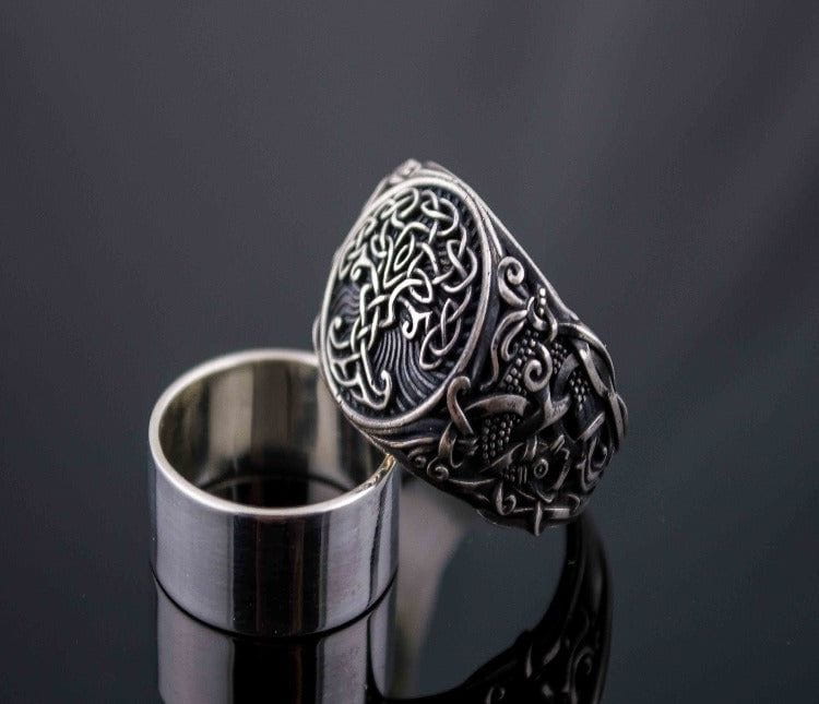 Yggdrasil Symbol with Mammen Style Sterling Silver Norse Ring-4