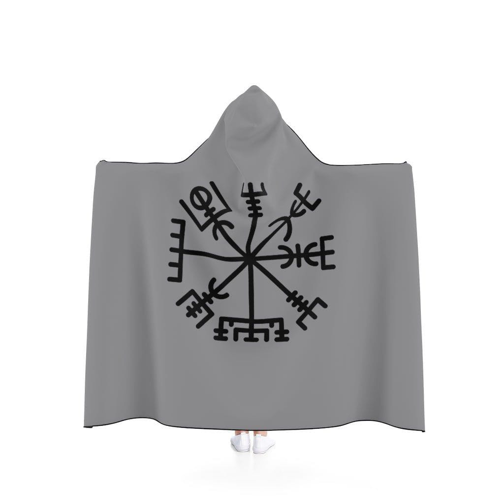 Gray Viking Vegvisir Rune Symbol Hooded Blanket