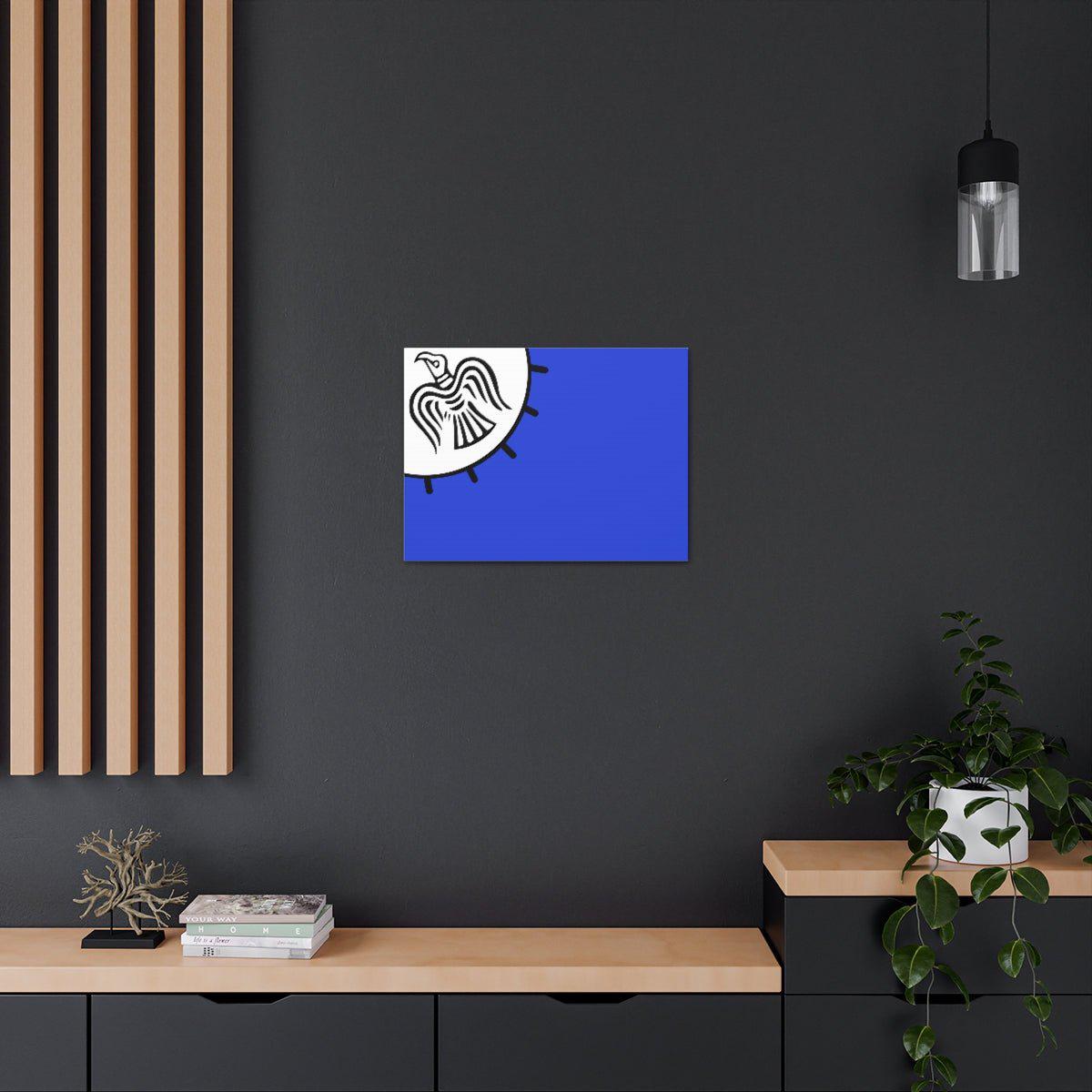 Viking Art on Canvas - Odin&#39;s Raven on White background on Blue Banner