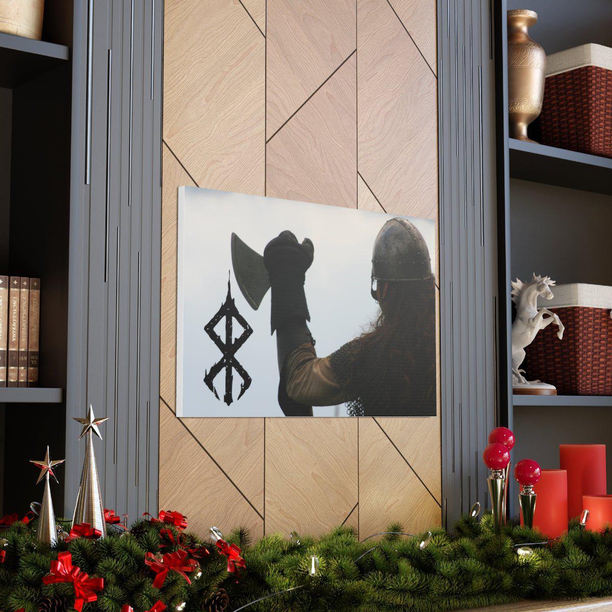 Viking Art on Canvas - Viking with &quot;Strength&quot; Rune