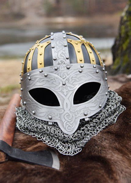 Viking Helmet - Full Face Steel Chainmail Helmet