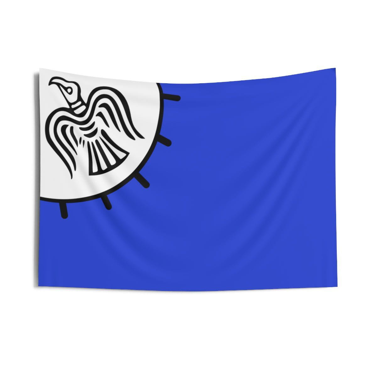 Viking Banner - Black Raven on White background on Blue Banner