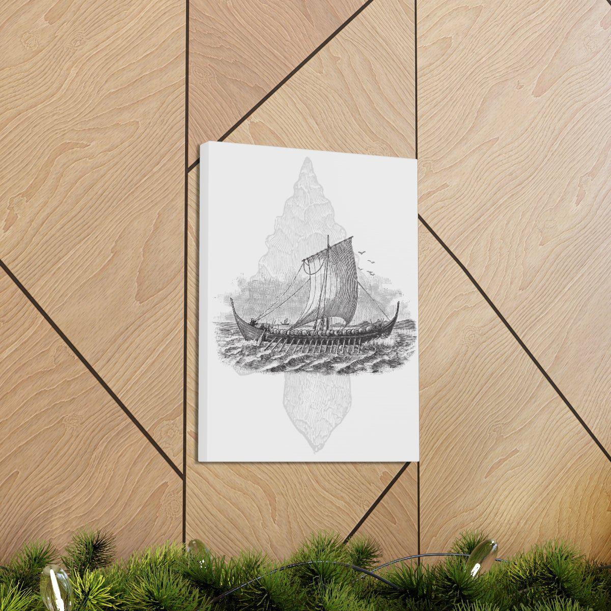 Viking Drakkar Minimalist Scandinavian Canvas - Ready to Hang - Viking Wall Art