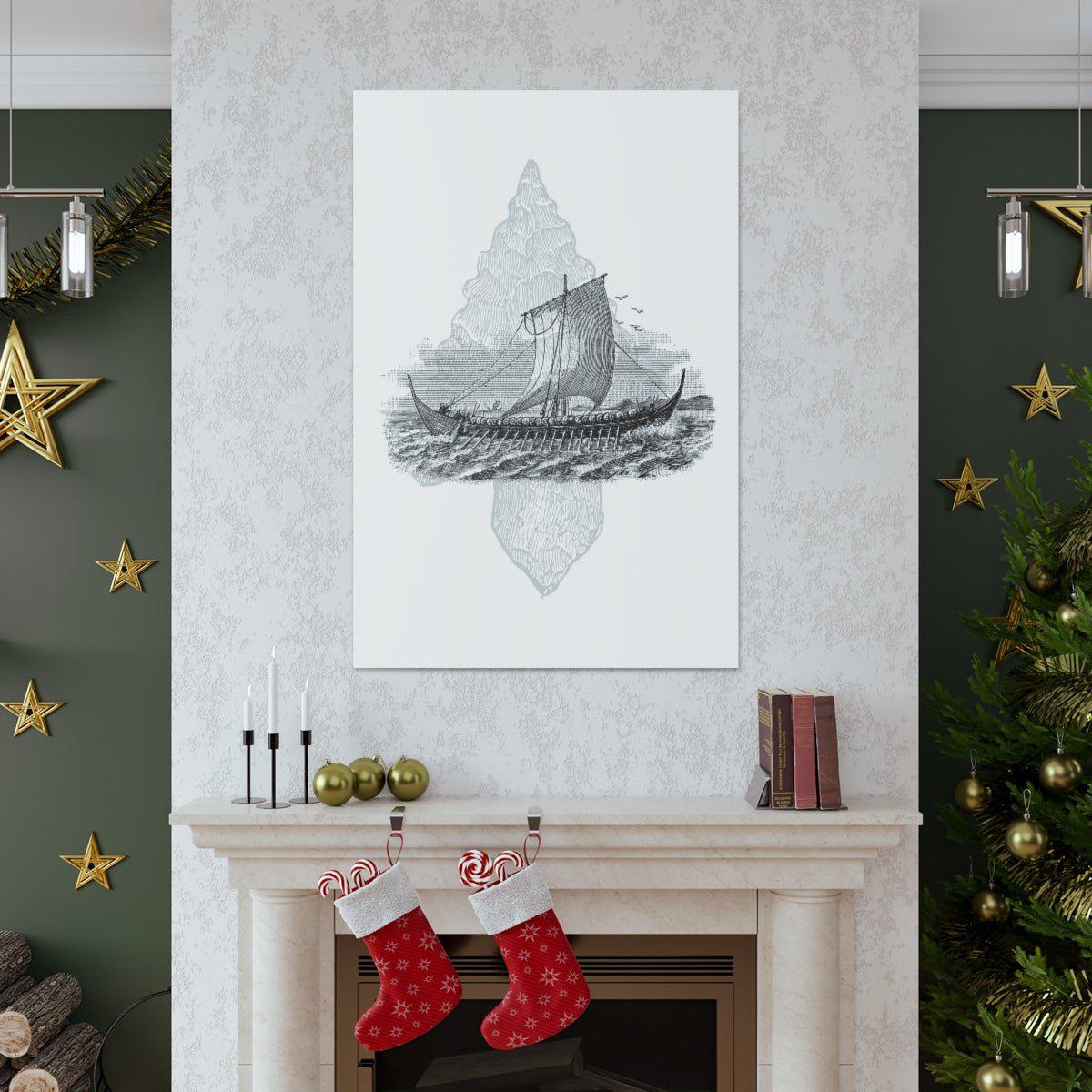 Viking Drakkar Minimalist Scandinavian Canvas - Ready to Hang - Viking Wall Art