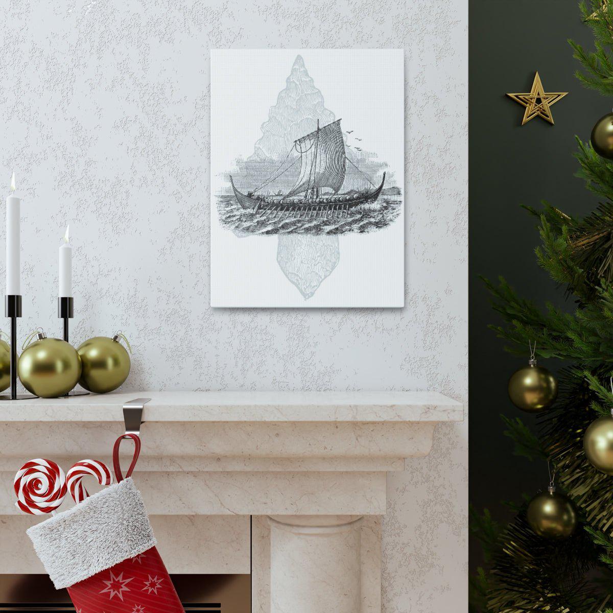 Viking Drakkar Minimalist Scandinavian Canvas - Ready to Hang - Viking Wall Art