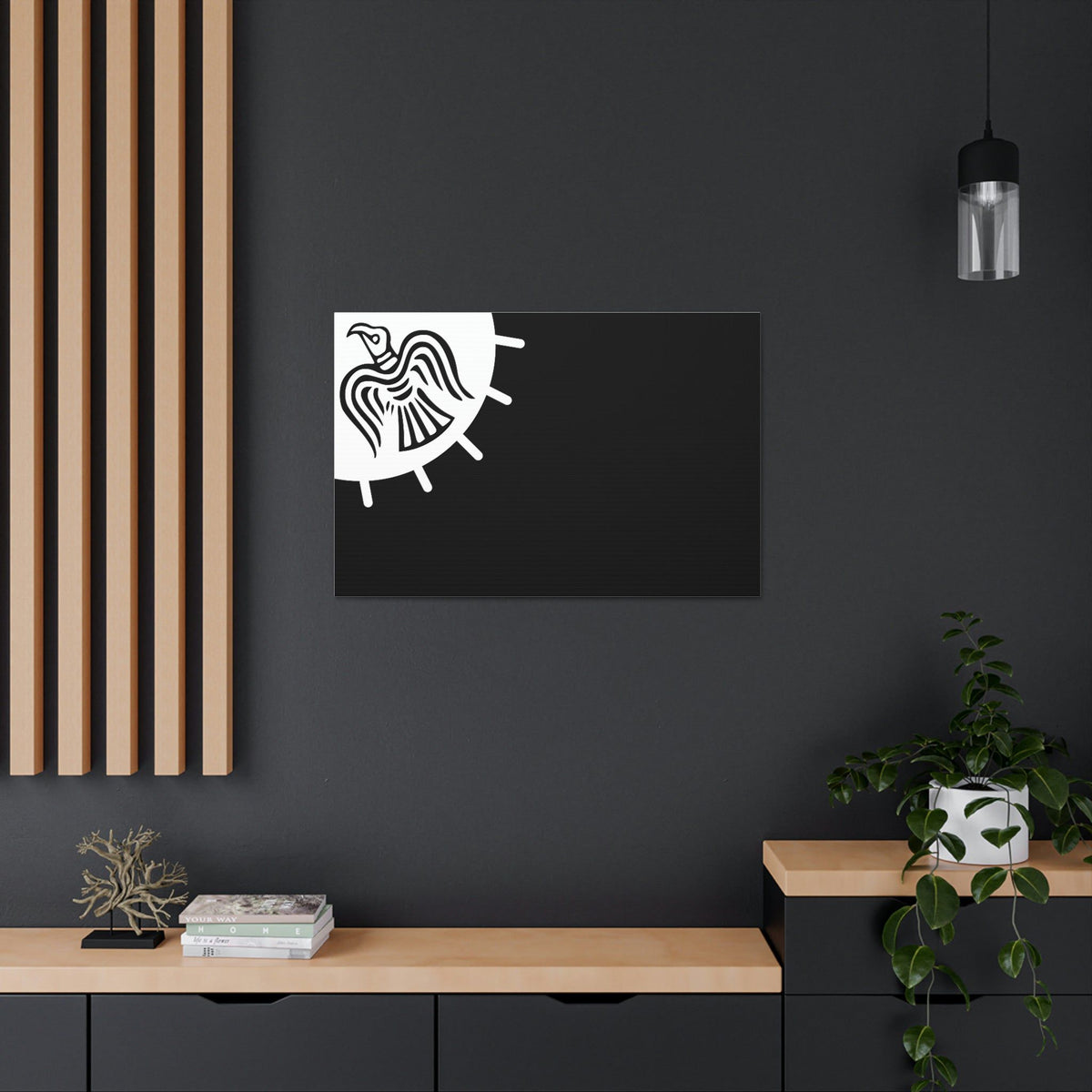 Viking Art on Canvas - Odin&#39;s Raven on White background on Black Banner
