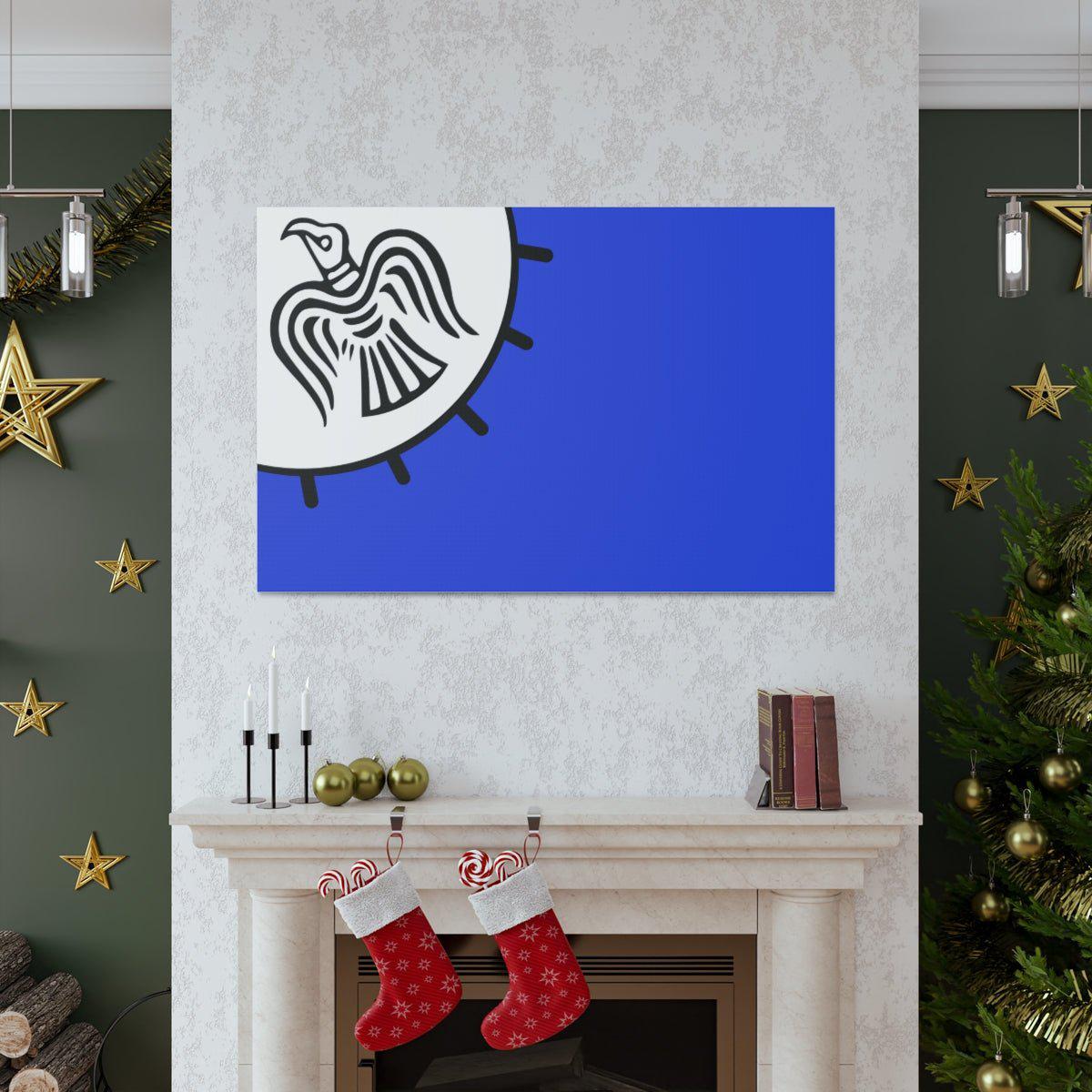 Viking Art on Canvas - Odin&#39;s Raven on White background on Blue Banner