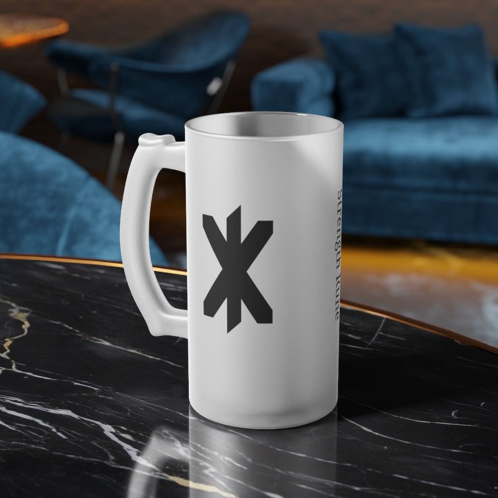 Viking Strength Rune Frosted Glass Beer Mug